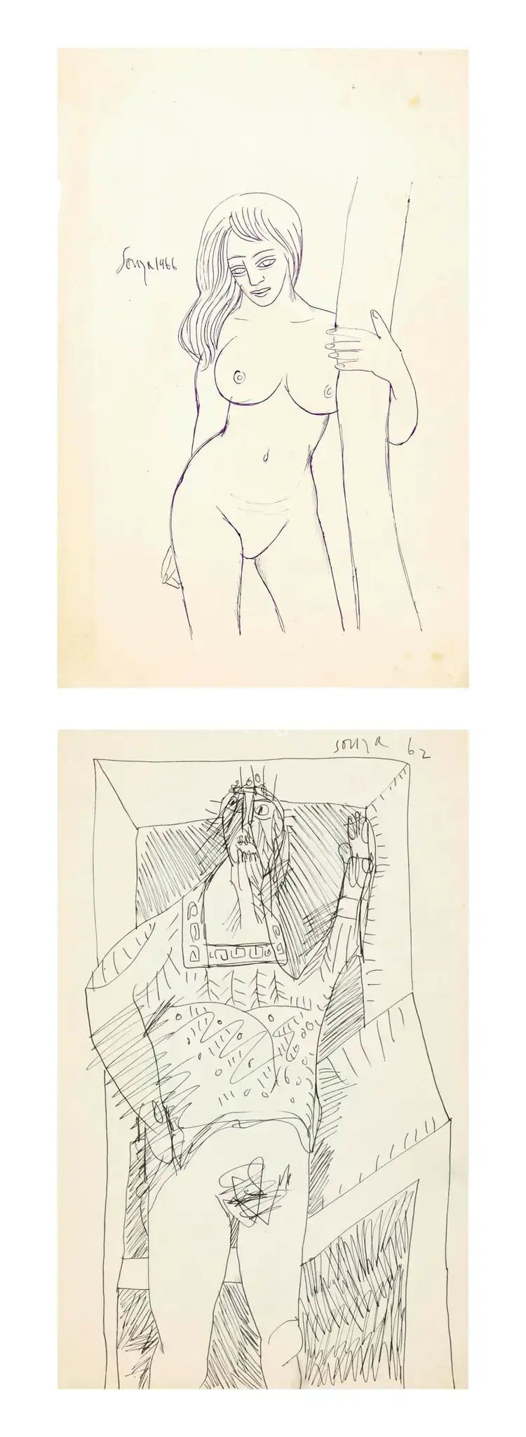 Souza, F.N. (Artist). Nude By Tree - Raquel Welch, 1966 | Drawing