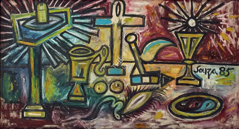 Souza, F.N. (Artist). Still Life With Symbols Of Life. Oil on canvas, 1985 | Painting  | 00867884
