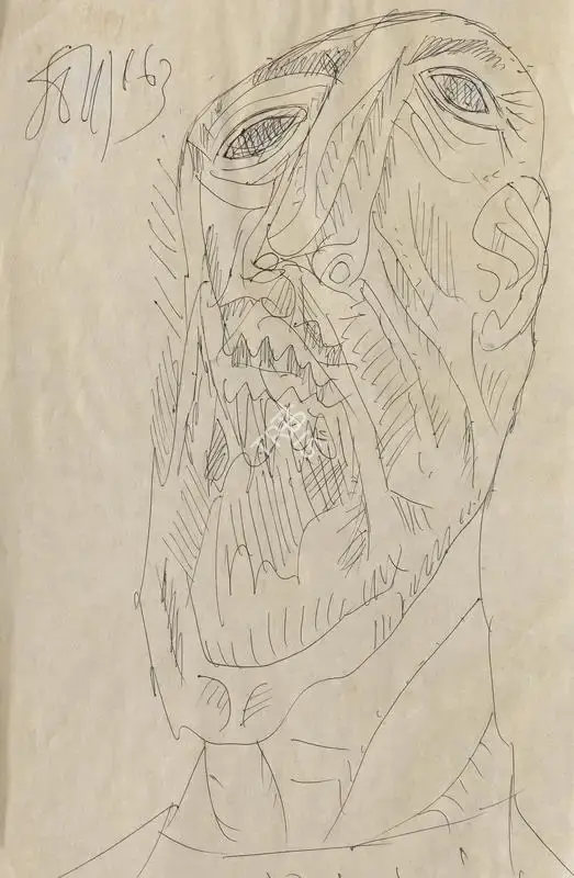 Souza, F.N. (Artist). Male Head, 1963 | Drawing