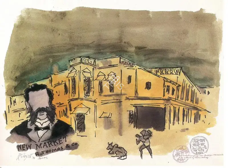 Husain, M.F. (Artist). New Market R. Thomas & Co. (Raj Series), 1986 | Painting