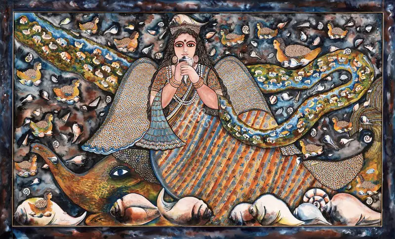 Burman, Jayshri (Artist). Abahana (Invocation). Watercolour, acrylic and pen on paper pasted on board, 2019 | Painting | FineArts | 00362979