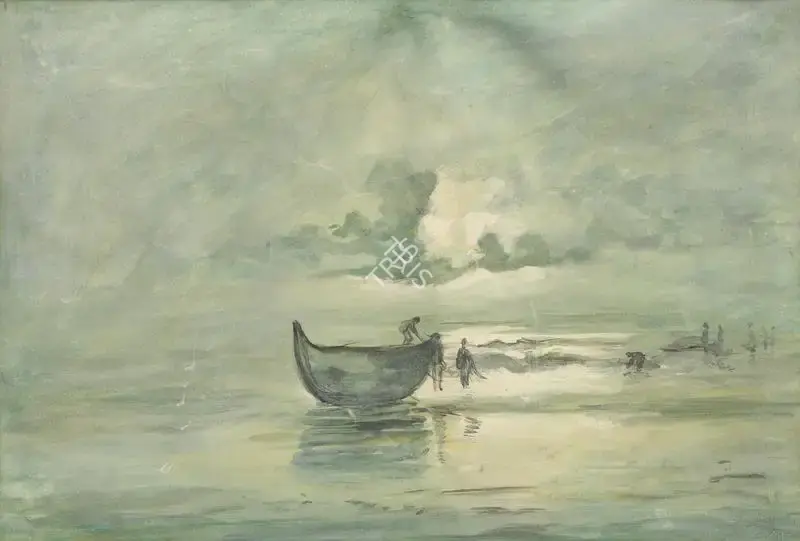 Singh, S.G. Thakur (Artist). An oil sketch of fishermen on Madras Beach, n.d. | Painting