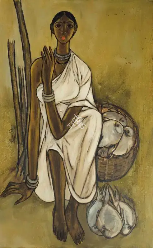 Prabha, B. (Artist). Untitled (Fisherwoman), 1971 | Painting