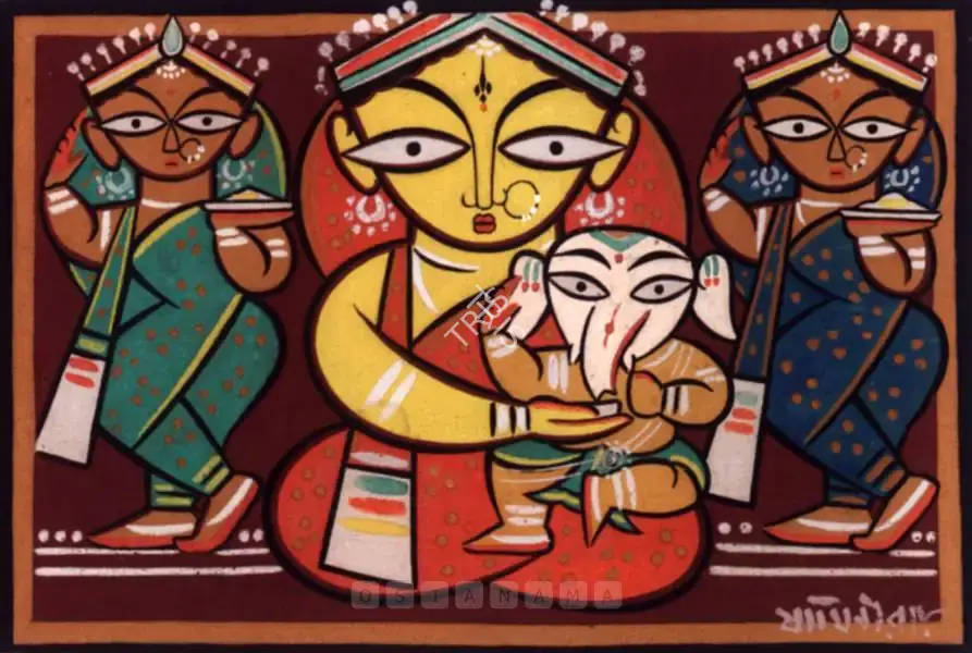 Roy, Jamini (Artist). Untitled (Parvati And Ganesh), n.d. | Painting