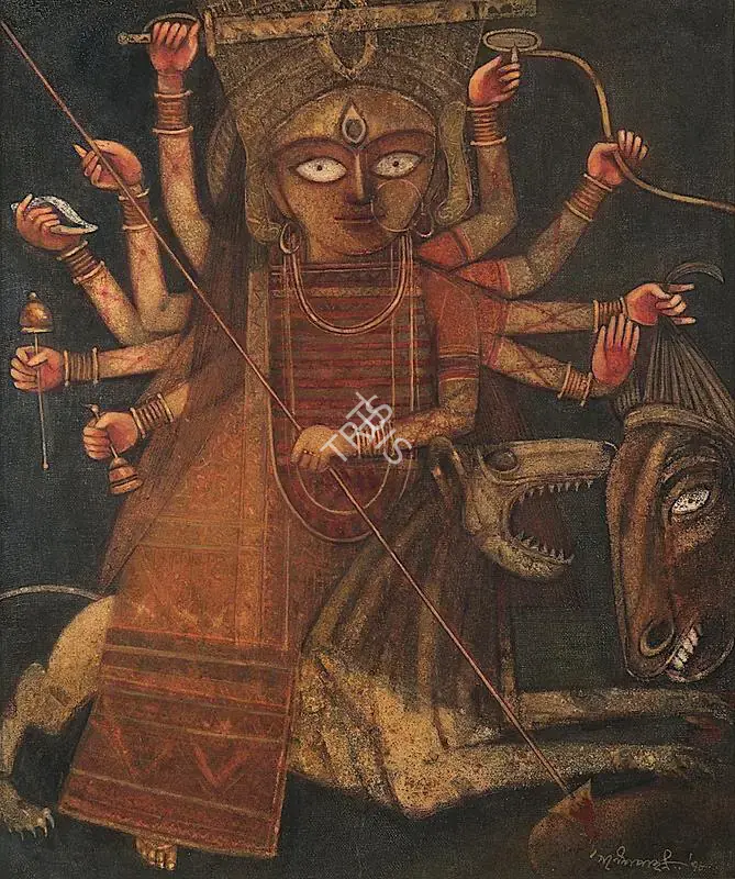 Pyne, Ganesh (Artist). Durga. Tempera on canvas, 1978 | Painting | FineArts | 00416380