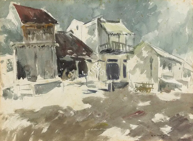 Raza, S.H. (Artist). Untitled (Street Scene). Watercolour on paper, 1947 | Painting | FineArts | 00641830