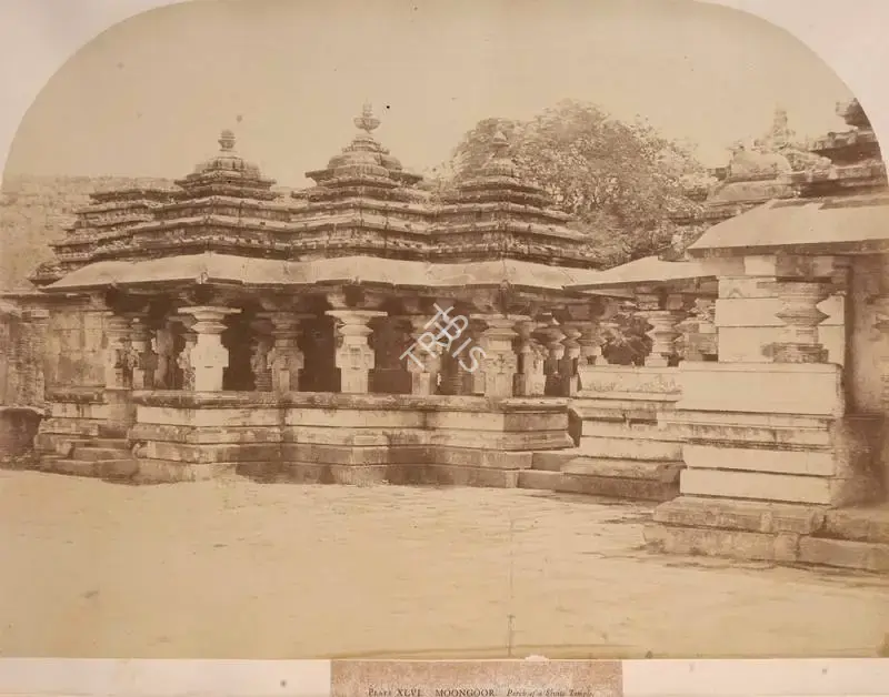 Pigou, William Henry (Photographer). Moongoor, Porch of Sivite Temple - From the album "Architecture in Dharwar and Mysore Published by John Murray. London 1866. Photographs by Dr. William Henry Pigou, Dr. Andrew c.Neill and Col. Thomas Biggs with an historical and descriptive memoir by Colonel Meadows Taylor and  architectural notes by James Fergusson". Albumen print pasted on mount, c.1856 | Antiquarian Photograph | Photography | 00115013