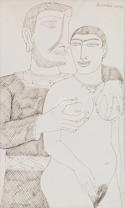Souza, F.N. (Artist). Untitled (Lovers), 1952 | Drawing