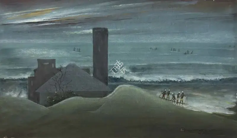 Das, Mrinal K. (Artist). Untitled (Labourers at Sea / Gopalpur). Wash on paper, n.d. | Painting | EconomicsArt | 00869229