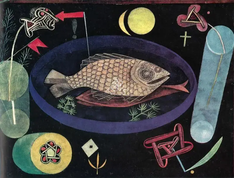 Klee, Paul (Artist). Around the Fish. Tempera and oil on canvas, n.d. | Lalit Kala Contemporary, September 1967-April 1968 | Painting | FineArts | 00534970