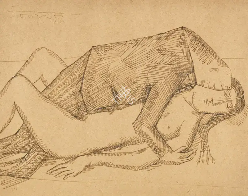 Souza, F.N. (Artist). Untitled (Couple), 1956 | Drawing