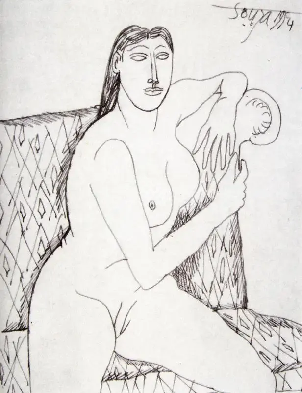 Souza, F.N. (Artist). Woman on a Sofa, n.d. | Drawing