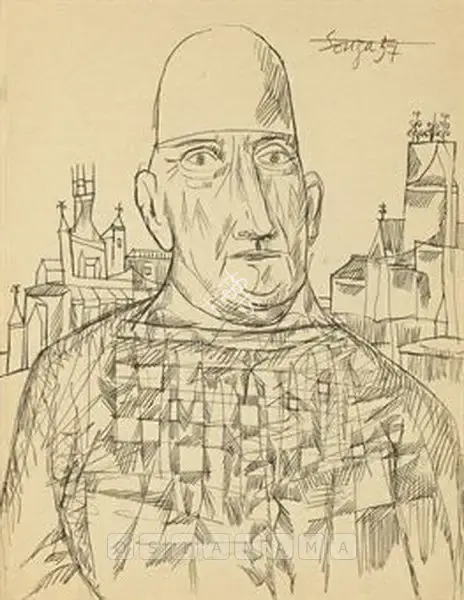 Souza, F.N. (Artist). Untitled (Head Of A Man), 1957 | Drawing