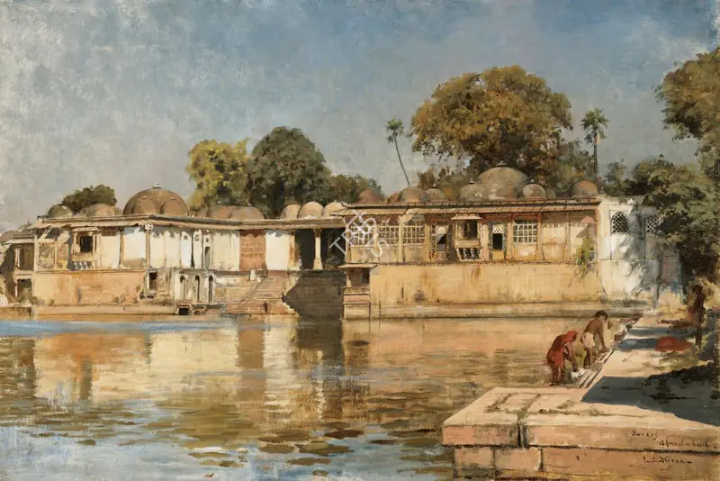Weeks, Edwin Lord (Artist). Tomb of the Sultans and Lake at Sarkhej, near Ahmedabad. Oil on canvas, circa 1882 | Painting | EconomicsArt | 00869651