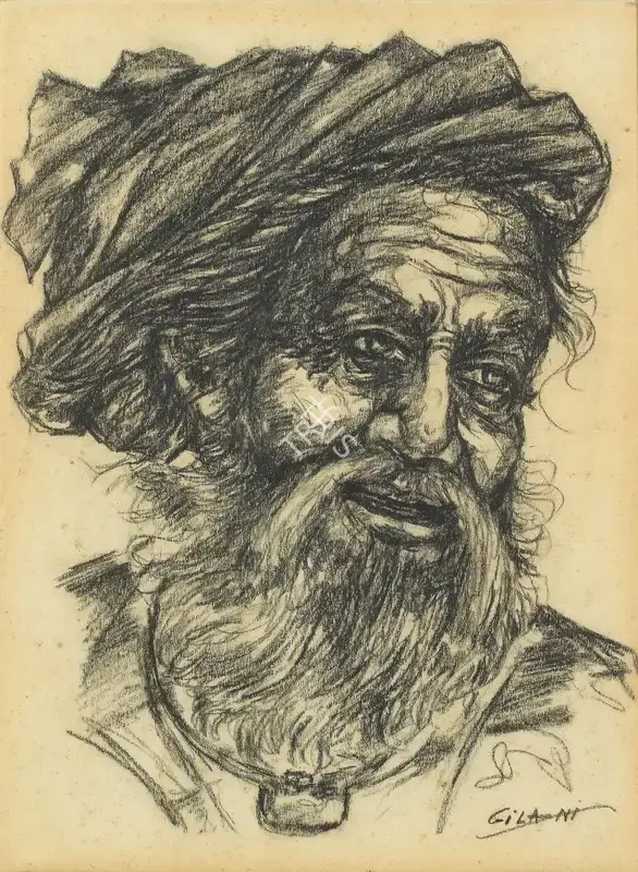 Gilani (Artist). Untitled (Man). Crayon on paper, framed, n.d. | Drawing | FineArts | 00604182