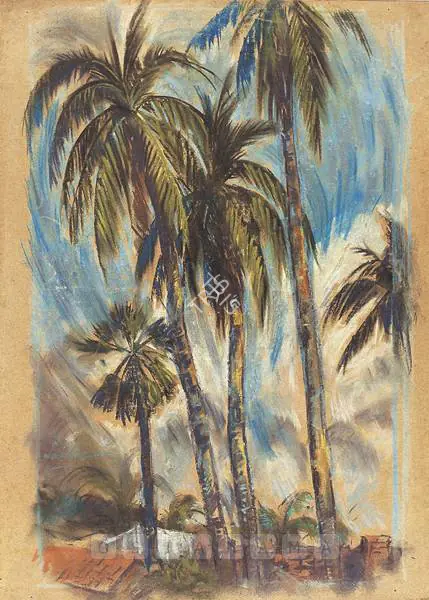 Mookherjea, Sailoz (Artist). Palms In Landscape. Coloured pastels on paper, early 1950s | Painting  | 00877537