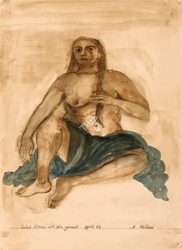 Malani, Nalini (Artist). Seated Woman with Blue Garment, 1984 | Painting