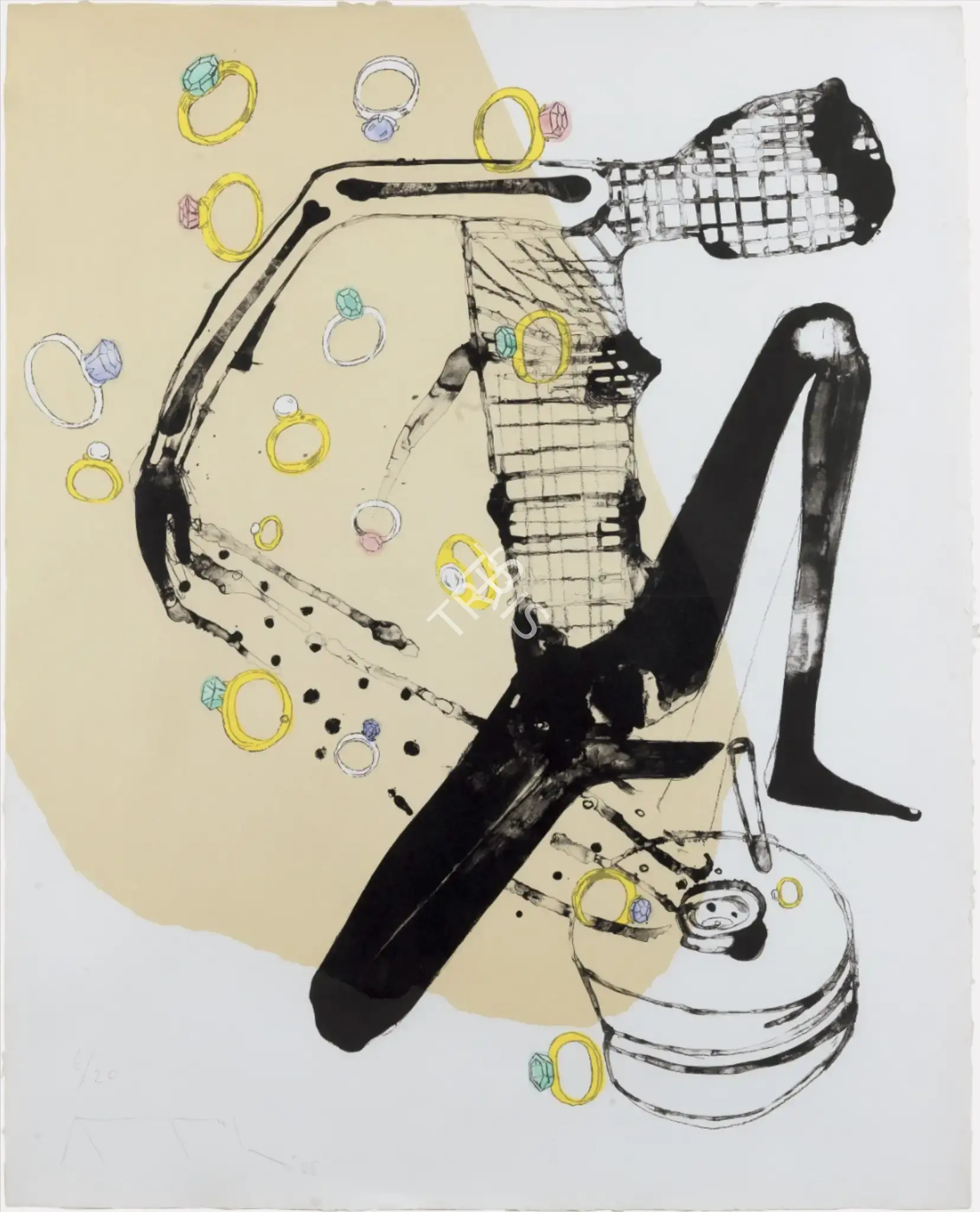 Dodiya, Atul (Artist). Sabari Throwing Rings Into The Chakki. Mixed media on handmade paper, 2005 | Painting | FineArts | 00900612