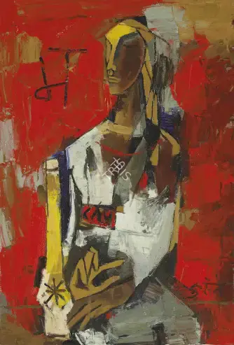 Husain, M.F. (Artist). Woman In Red, 1964 | Painting