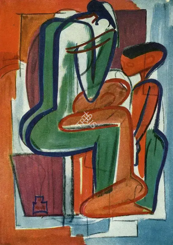 Chavda, Shiavax (Artist). Mother and Children. Tempera, 1947 | Marg, July 1947 | Painting | FineArts | 00673735