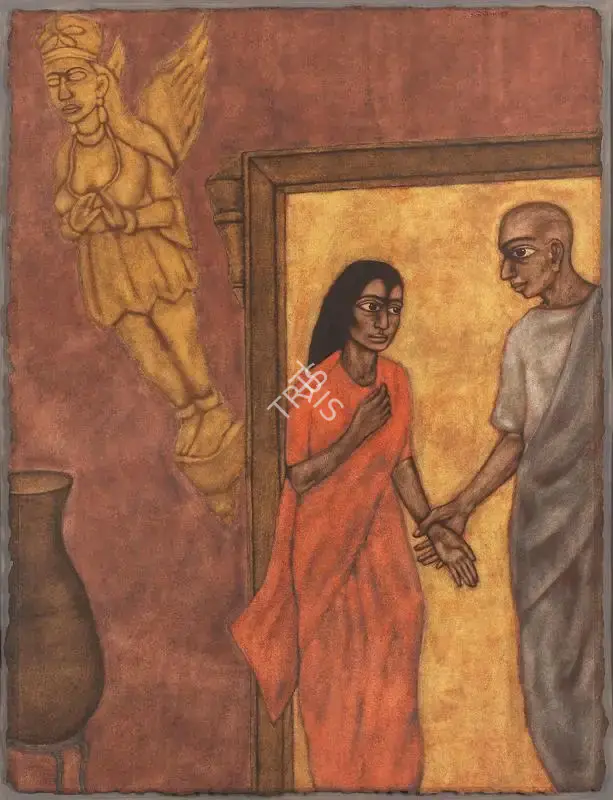 Panchal, Shanti (Artist). Untitled (Man & Woman with Spirit). Watercolour on paper, 1988-1989 | Painting | FineArts | 00352425