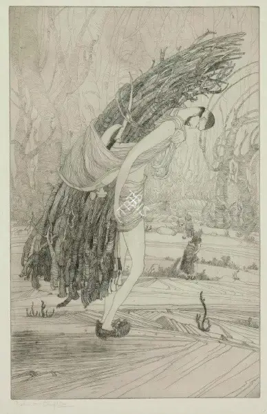Chughtai, M.A.R. (Artist). Untitled (Kashmiri Woodcutter), n.d. | Graphic Art