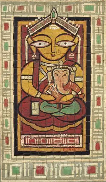 Studio of Jamini Roy (Artist). Devi. Tempera on woven cardboard strips, late 1950s | Painting | FineArts | 00597898