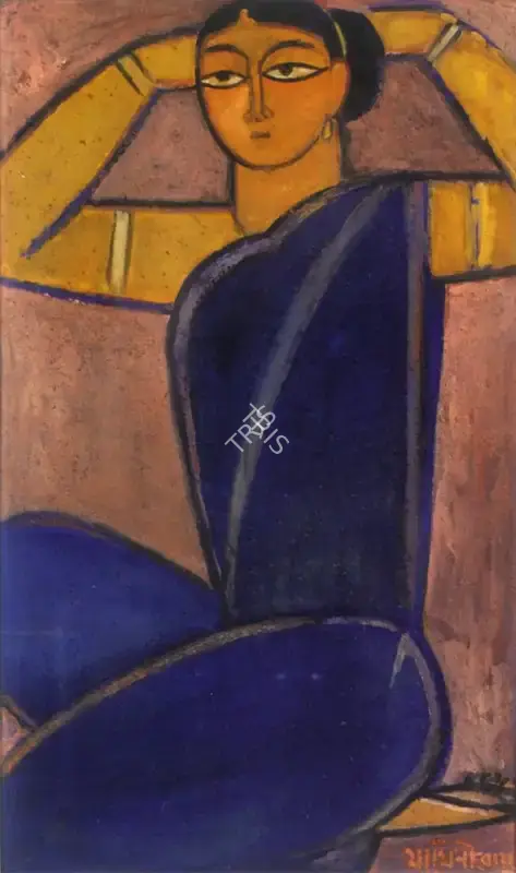Roy, Jamini (Artist). Seated Woman Tying Up Her Hair, n.d. | Painting