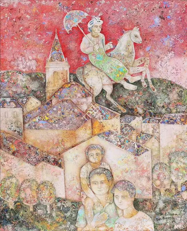 Burman, Sakti (Artist). A Spanish Village. Oil on canvas, 2002 | Painting | FineArts | 00339875