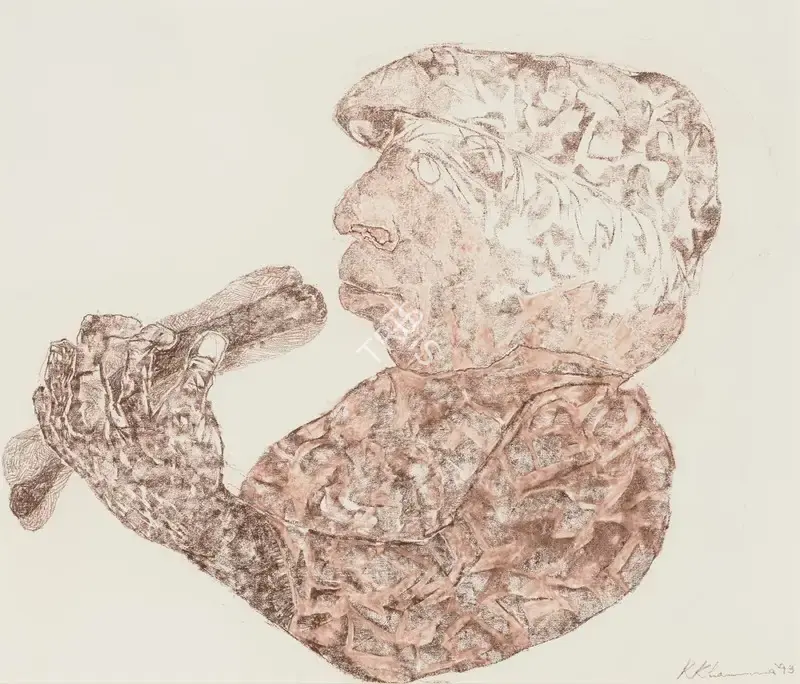 Khanna, Krishen (Artist). Untitled (Man Eating Hotdog), 1993 | Drawing