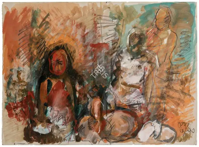 Hore, Reba (Artist). With Goats. Mixed media on paper, 1993 | Painting | FineArts | 00417952