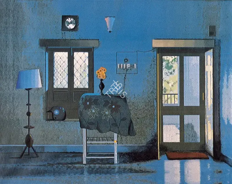 Dodiya, Atul (Artist). Interior with a Lamp, 1990 | Painting