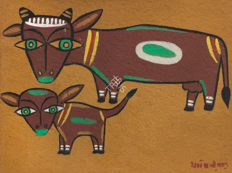 Roy, Jamini (Artist). Cow and Calf, n.d. | Painting