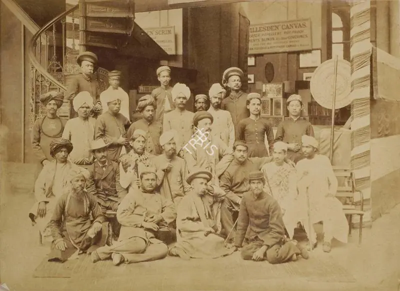 Narayan, Shew Shankar (Photographer). A Group of the Natives of India - Officers in charge of the Indian Courts - From the album 'Calcutta International 1883-84 Exhibition Views'. Albumen print pasted on mount, 1883-1884 | Antiquarian Photograph | Photography | 00115316