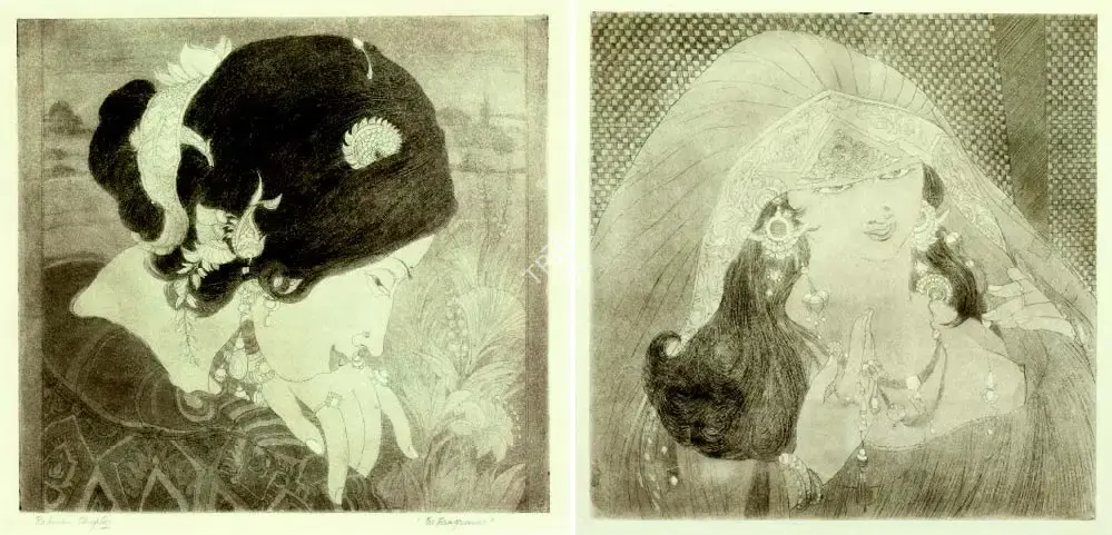 Chughtai, M.A.R. (Artist). The Fragrance; Untitled (Princess) (verso), n.d. | Graphic Art