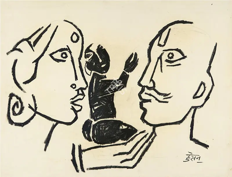 Husain, M.F. (Artist). Family, 1950s | Painting