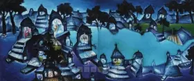 Parekh, Manu (Artist). Benaras In Blue. Oil on canvas, 2004 | Painting  | 00880589