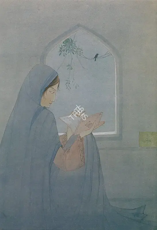 Chughtai, M.A.R. (Artist). Lady Reading at the Window, n.d. | Painting