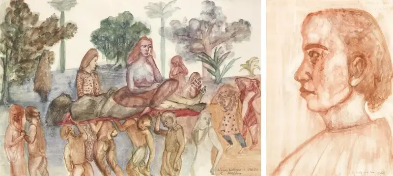 Malani, Nalini (Artist). Woman Destroyed; Adolescent Girl. Watercolour on paper (both), 1986 | 1987 | Painting | FineArts | 00331923