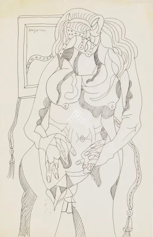 Souza, F.N. (Artist). Untitled (Study of Death and the Maiden), 1966 | Drawing