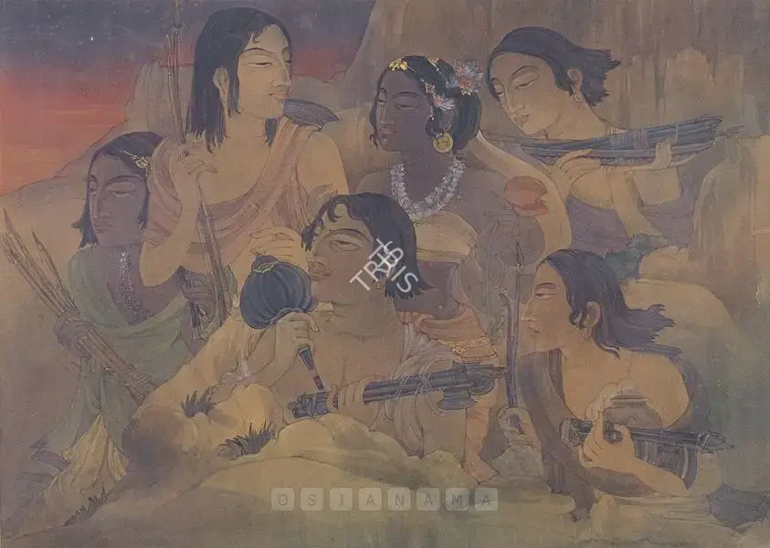 Vijaiwargiya, Ramgopal (Artist). Draupadi And The Five Pandavas, c.1940 | Painting