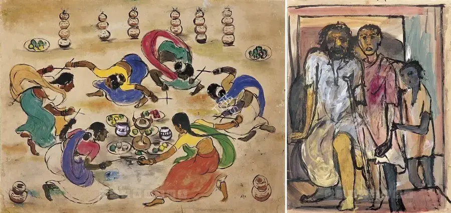 Ara, K.H. (Artist). Dandiya Dance Ii Family, mid 1950s | Painting