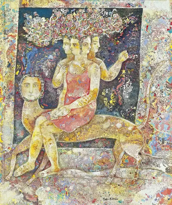 Burman, Sakti (Artist). Lady With Four Heads. Oil on canvas, 2004 | Painting | FineArts | 00416954