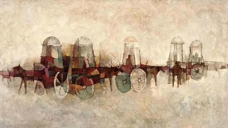 Sharma, O.P. (Artist). Horse Carts, 1963 | Painting