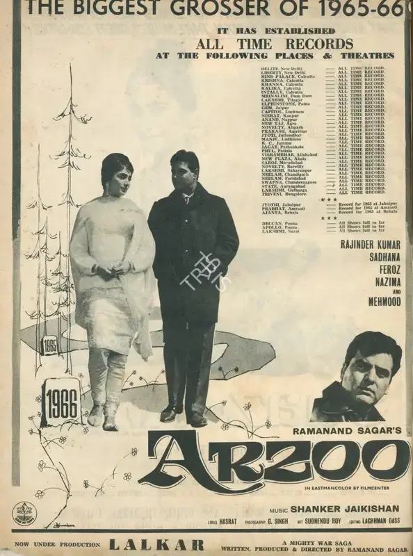 Sagar, Ramanand (Producer), Arzoo, 1965 | Advertisement