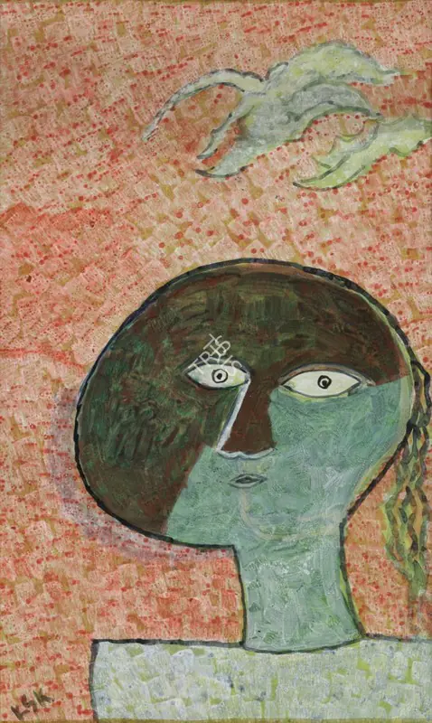 Kulkarni, K.S. (Artist). Untitled (Dreaming Angels). Acrylic on paper, circa 1970s | Painting | EconomicsArt | 00869192