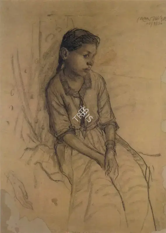 Chowdhury, Jogen (Artist). Study of a Girl, n.d. | Drawing