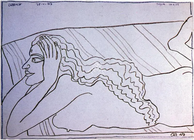 Chowdhury, Jogen (Artist). Reclining Woman-A, n.d. | Drawing