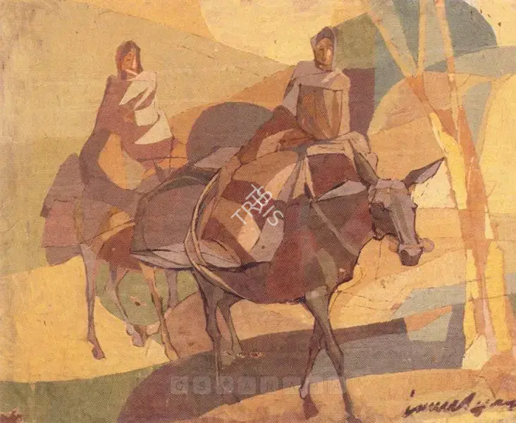Naqsh, Jamil (Artist). Untitled (Two Women Seated In Donkeys), n.d. | Painting