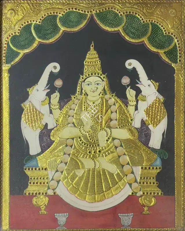 Tanjore School (Artist). Gaja Lakshmi. Mixed media on board, n.d. | Painting | EconomicsArt | 00869250